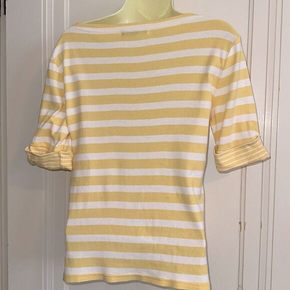 Ralph Lauren Yellow & White Horizontal Striped Cuffed
Short Sleeve Knit Top - Picture 6 of 8